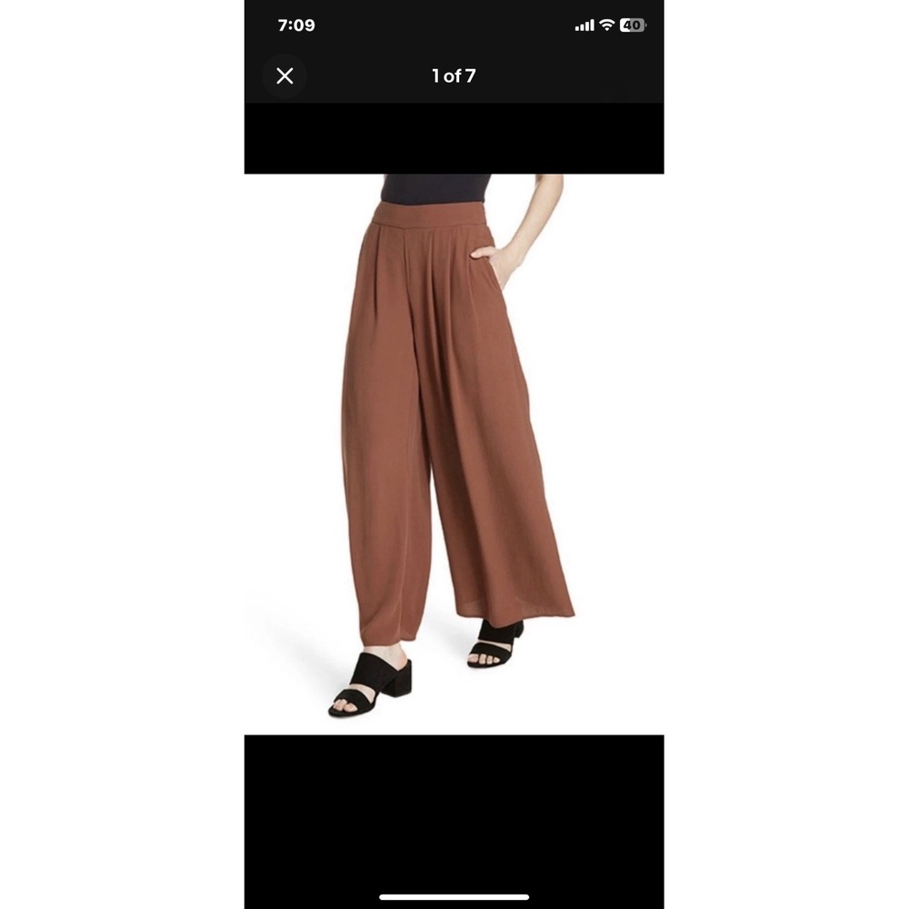Eileen Fisher Brown Pleated Wide Leg Palazo 100% Silk Trousers Size 14